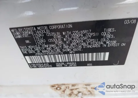 2008 Toyota Rav4 Limited V6 from USA, damaged, VIN JTMZK31V085020776